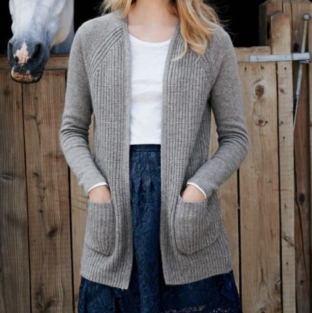 J. Crew 100% Wool Grey Cardigan Sweater with Pockets
